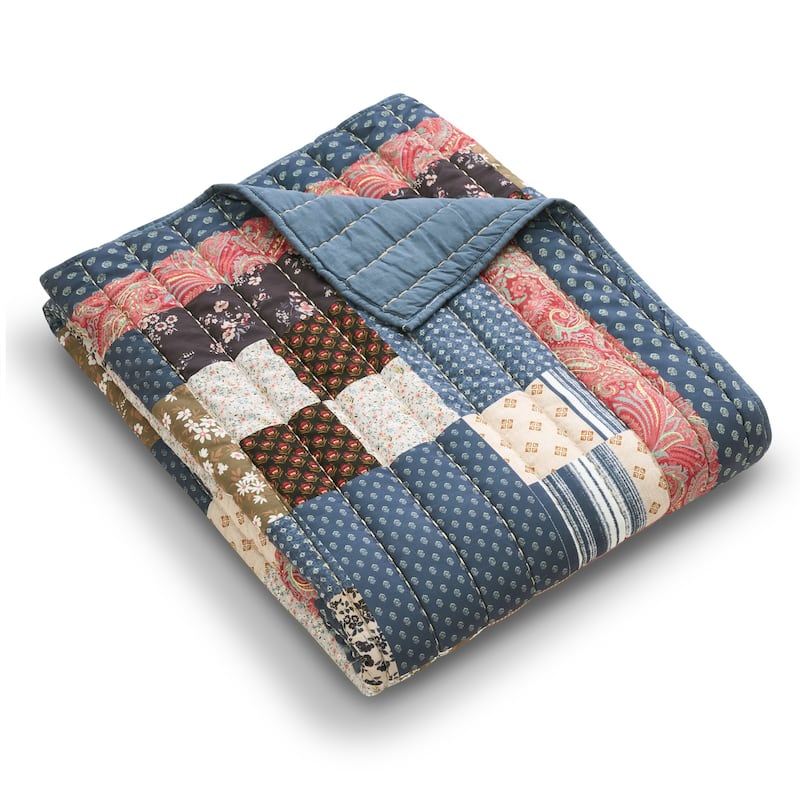 Greenland Home Fashions Shiloh Patchwork Floral Print Throw Quilt