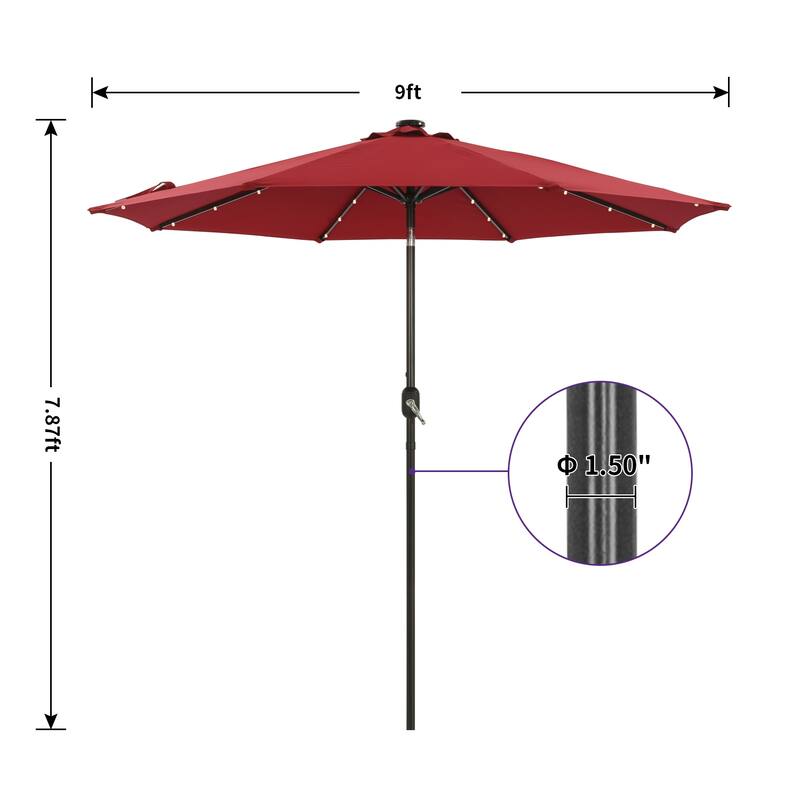 9 ft. Aluminum Market High Quality Solar LED Light Tilt Patio Beach Umbrella