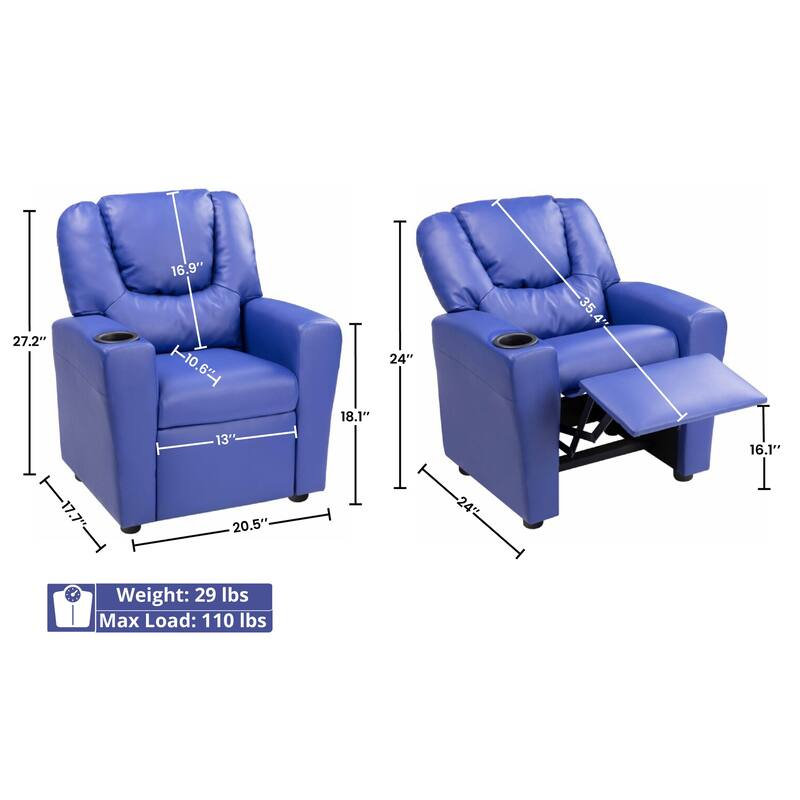 Pushback Kids Recliner Chair with Footrest & Cup Holders - Ultimate Comfort for Toddlers