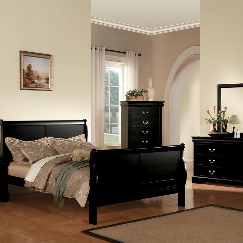 Elegant Black Queen Sleigh Bed with Sturdy Wood Construction