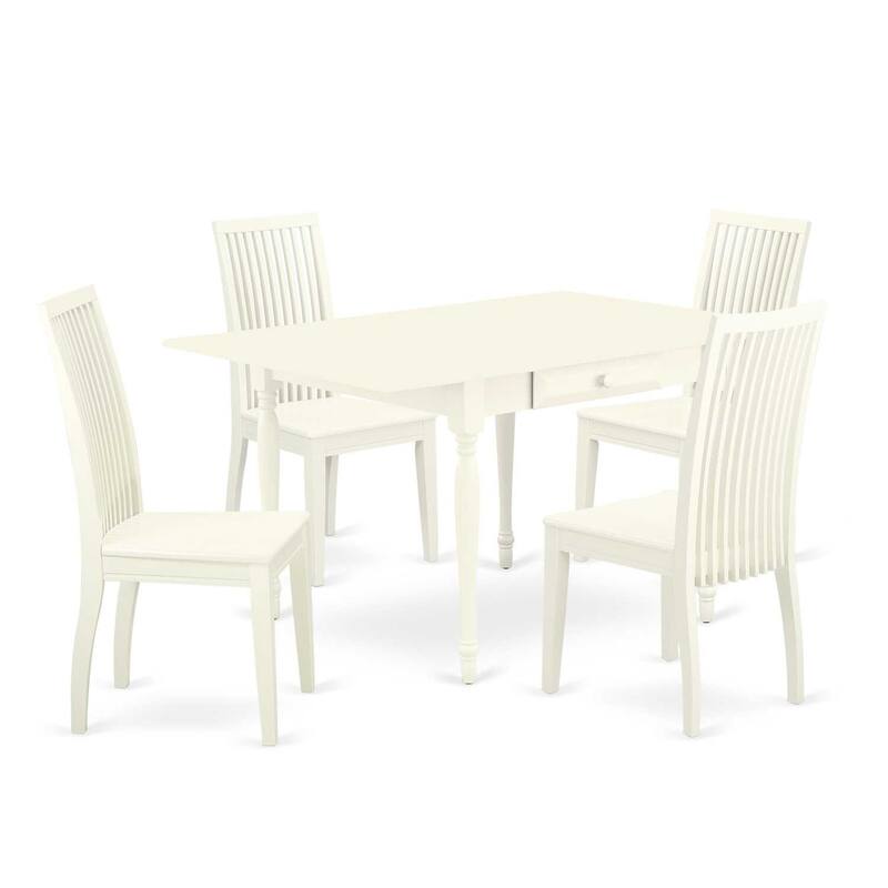 5-Piece Linen White Finish Solid Wood Top - Dining Room Set - Seats 4
