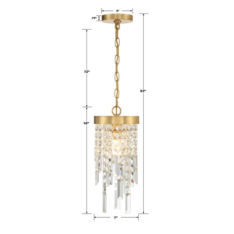 Winfield 1 Light Antique Gold Pendant - 7"W x 16"H x 7"D