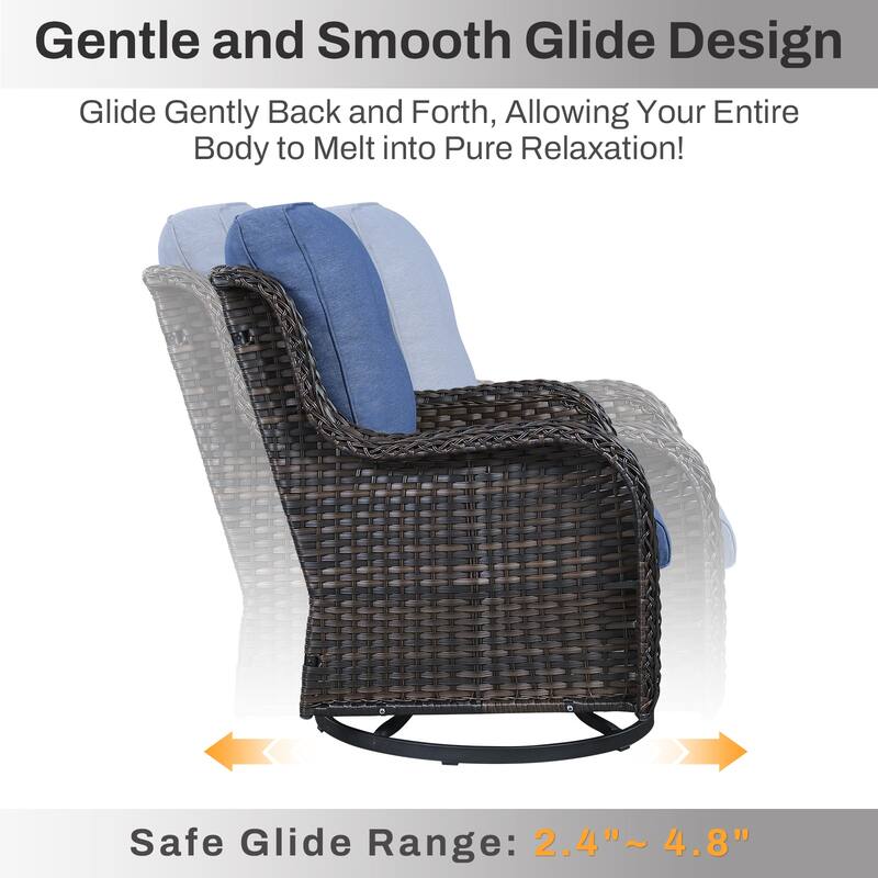 Gymojoy 10-Piece Outdoor Wicker Patio Set with Swivel Glider Chairs & 55,000 BTU Fire Pit Table for Garden, Backyard, Poolside