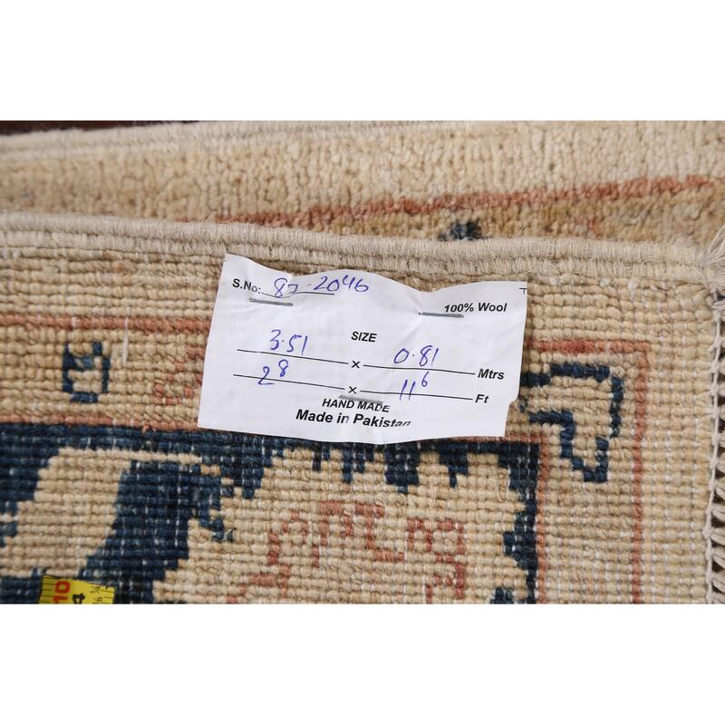 Vegetable Dye Peshawar Chobi Oriental Runner Rug Wool Hand-knotted - 2'8" x 11'6"