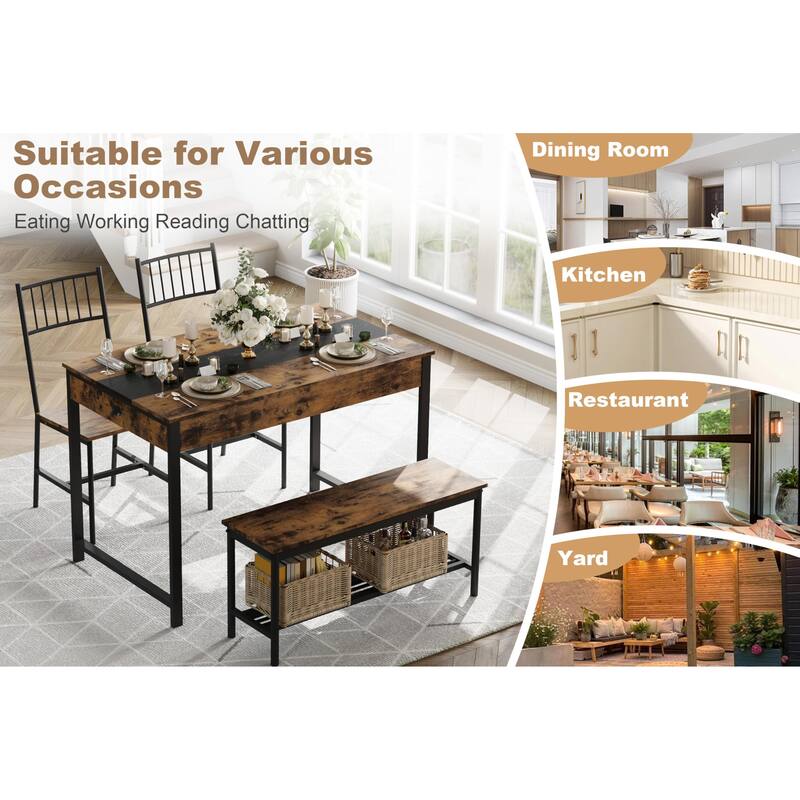 Dining Table Set for 4, Small Kitchen Table and 2 Chairs for 4 with Bench