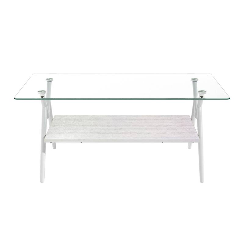 Modern Rectangle Coffee Table with Tempered Glass top and Metal Legs
