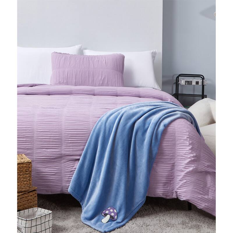 Aeropostale 50"x70" Luxurious Blue Soft Plush Oversized Throw Blanket with Decorative Mushroom Patch
