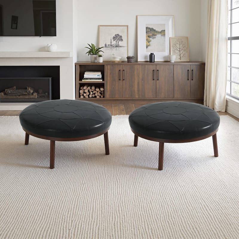 Oversized Full-Grain Genuine Italian Leather Ottoman