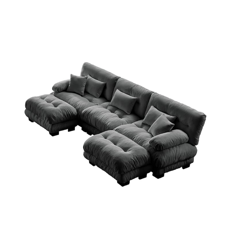 133.8" Chenille Modular 3-Seater U-Shaped Cloud Sectional Sofa with 2 Ottomans