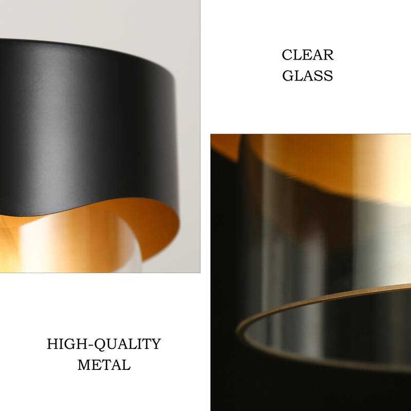 Modern Industry 1-Light Black and Gold Cylindrical Chandelier Island Lighting Pendant Light for Dining Room - 9.9" × 8.9"