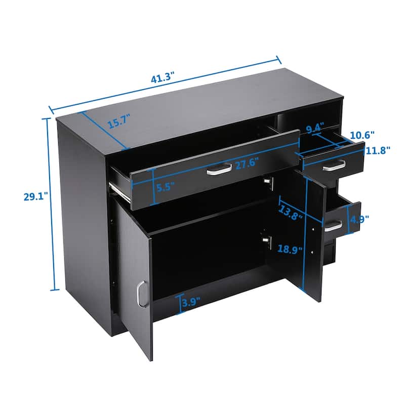 41"Rectangular 7 Compartments 5 Drawers 1 Door Cabinet Black