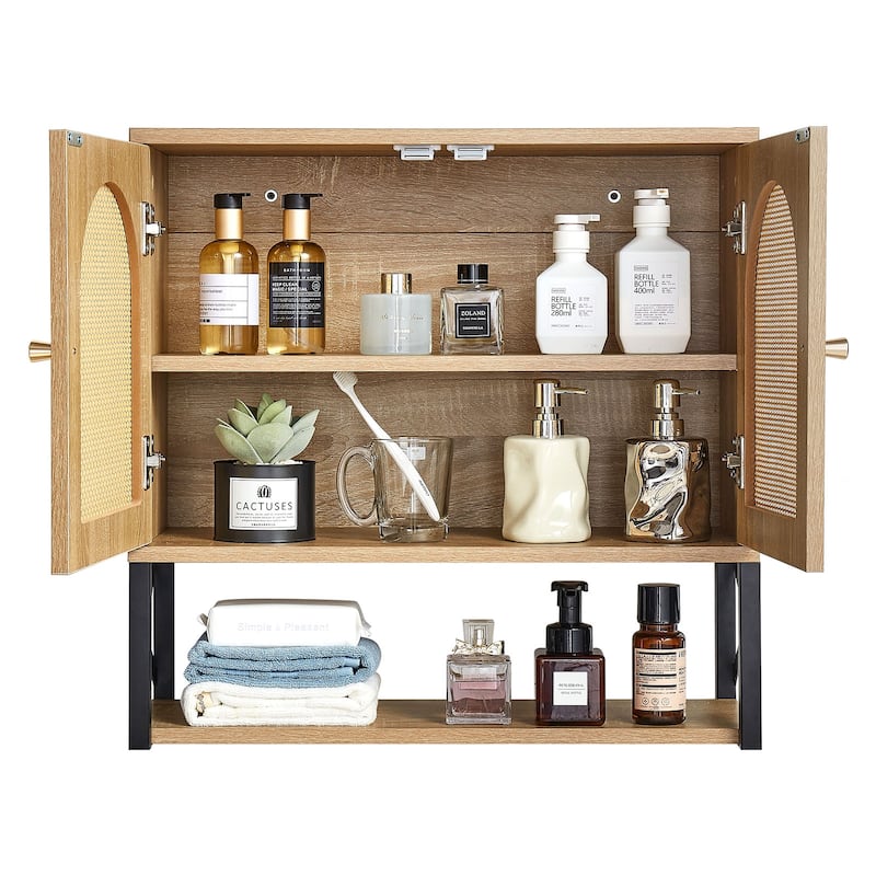 23"H Bathroom Wall Cabinet with 2 Doors & Adjustable Shelf, Over-the-Toilet Medicine Cabinet Wall Mounted, Hanging Organizer