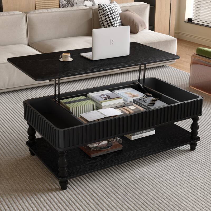 GDF Studio - Modern Wooden Lift-Top Coffee Table with Storage - Black