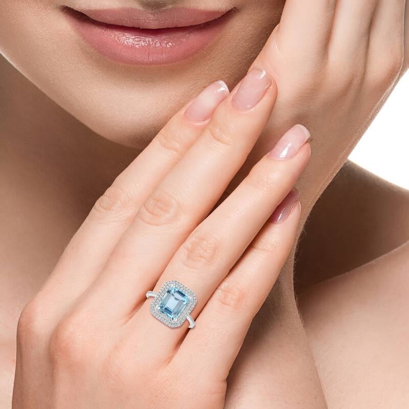 EFFY 14K Gold Diamond,Aquamarine Emerald Cut Ring