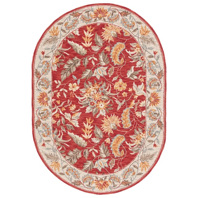 SAFAVIEH Handmade Chelsea Ashlyn French Country Floral Wool Rug - 4'6" x 6'6" Oval - Red
