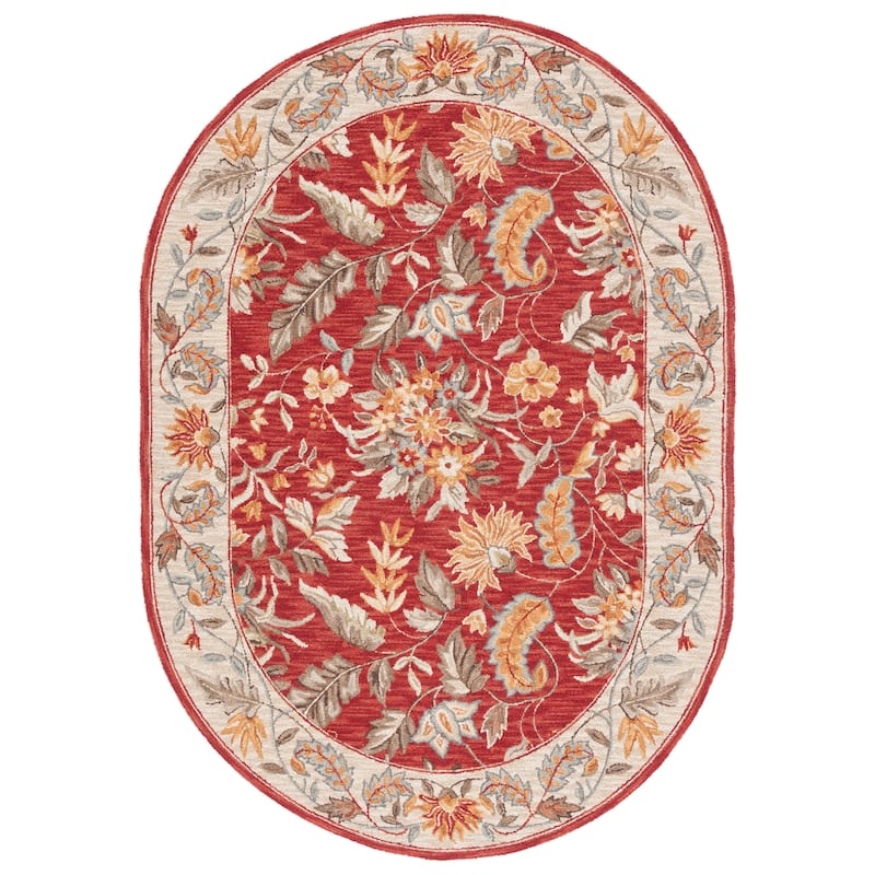SAFAVIEH Handmade Chelsea Ashlyn French Country Floral Wool Rug - 4'6" x 6'6" Oval - Red