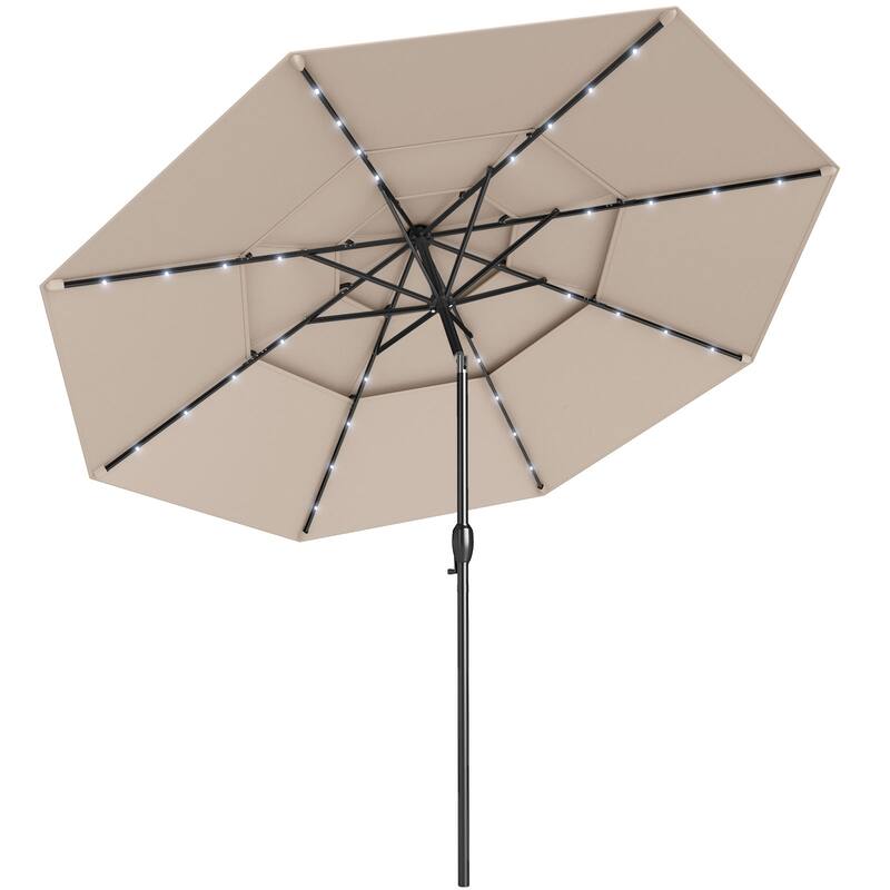 Polyester 10.3ft Solar LED Patio Umbrella with Auto Tilt and Crank - Beige