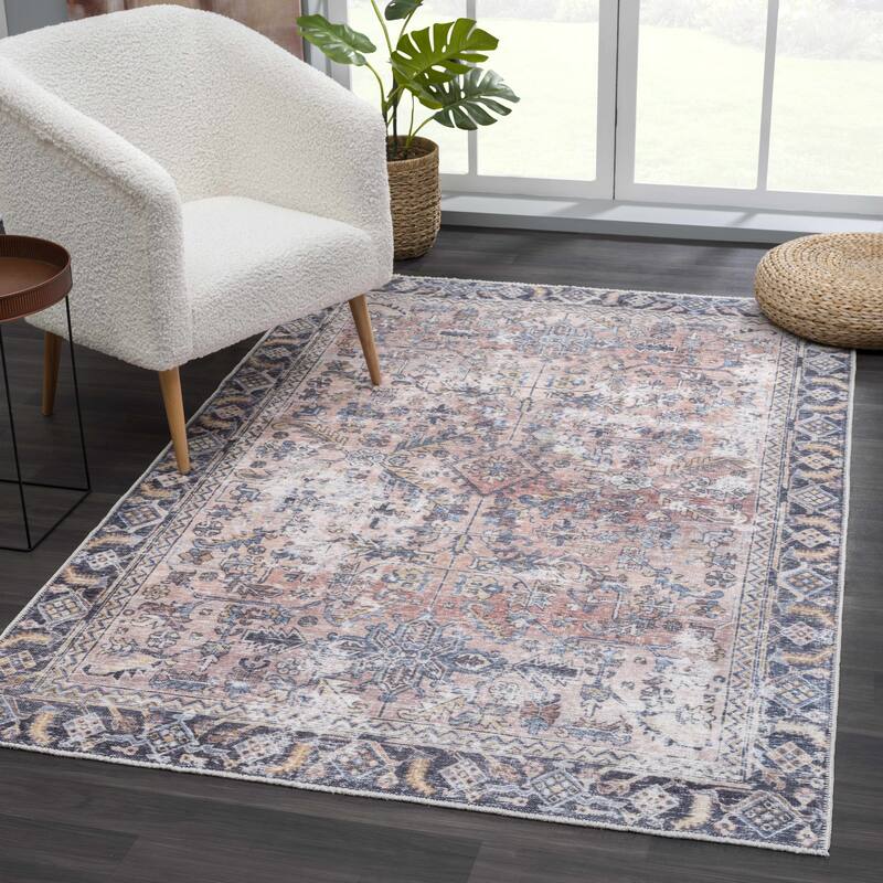 HOLI Area Rug - 7'10"x10'3" - Burgundy, Slate Grey, Peach, Yellow