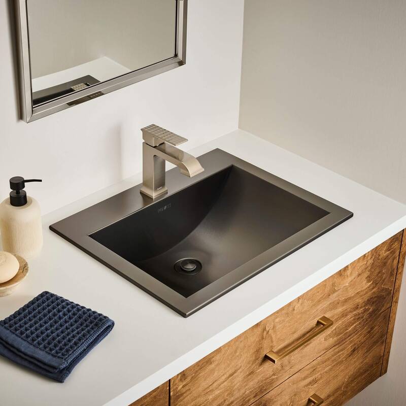 Ruvati 21 x 17 inch Gunmetal Black Drop-in Topmount Bathroom Sink Stainless Steel - 21 x 17 - 21 x 17