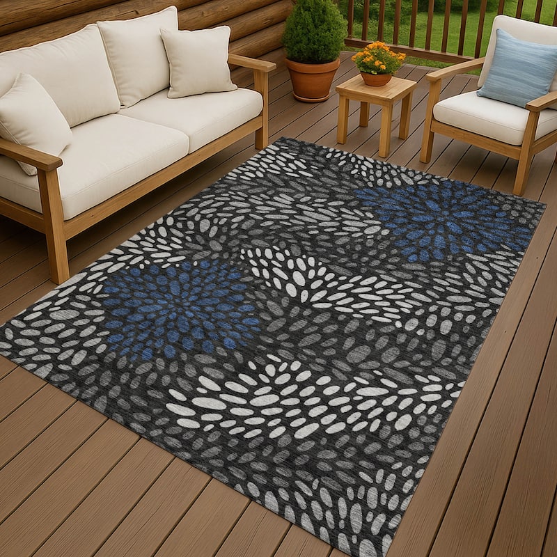 Machine Washable Indoor/ Outdoor Modern Genoa Chantille Rug - Black - 2'6" x 3'10"