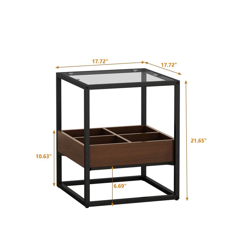 Glass Coffee Table with storage shelf and metal table legs