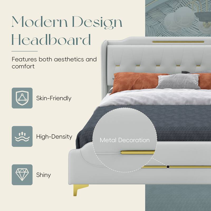 Bed frame with Headboard & Footboard, Upholstered Platform bed