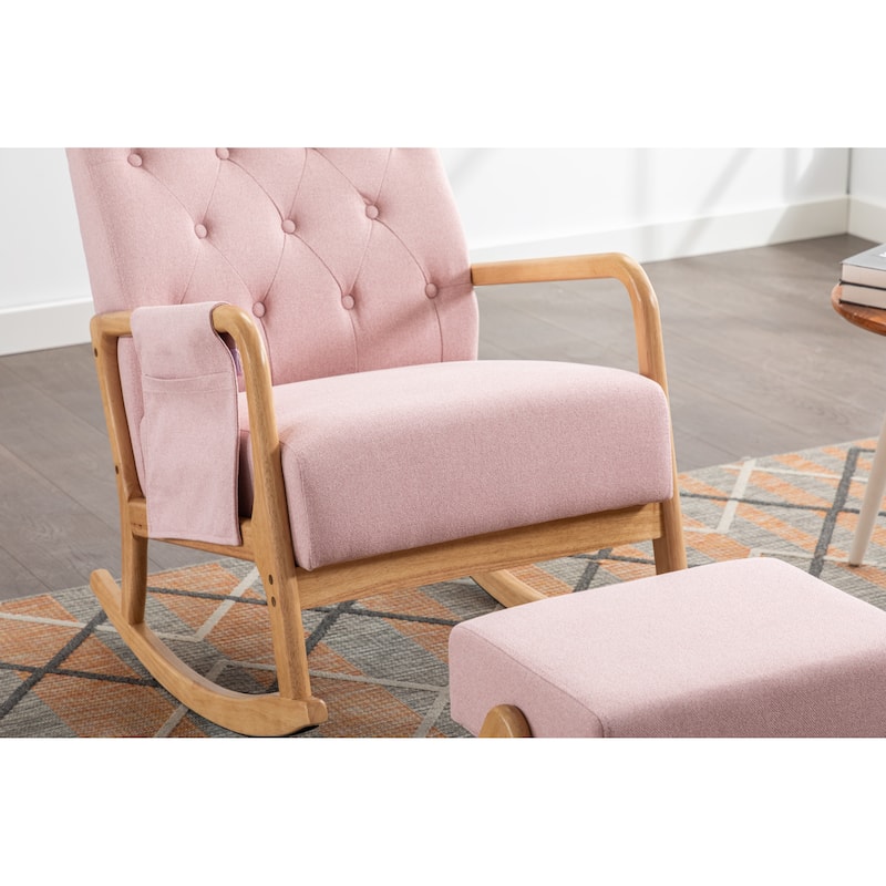 Rocking Chair With Ottoman Modern Upholstered Fabric Rocking Armchair