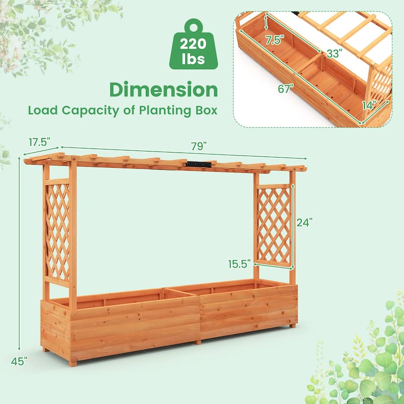 Gymax Raised Garden Bed w/ 2-Sided Trellis & Hanging Roof Fir Wood