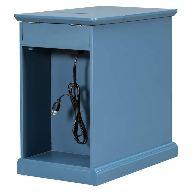 Classic Vintage Livingroom End Table, Side Table with USB Ports, and One Multifunctional Drawer with cup holders