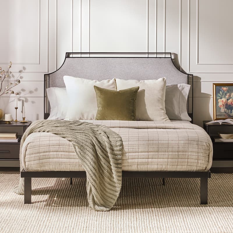 Middlebrook Designs Upholstered Curved Metal Queen Bedframe - Grey