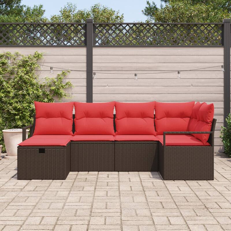 vidaXL 6/7 Garden Sofa Set with Cushions Black/Brown/Grey Poly Rattan - 91.3 x 48 x 27.2