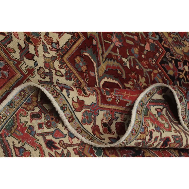 Hand Knotted Oriental 100% Wool Carpet Traditional Medallion Oranges & Rust Heriz (serapi) Area Rug - 11' 9'' X 8' 6''