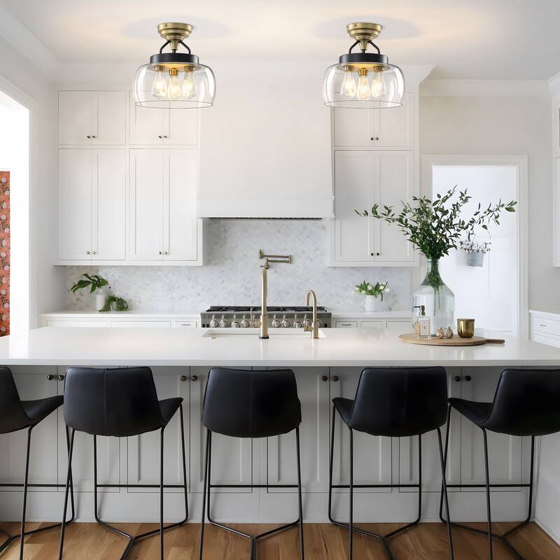 Starsky 3-Light Modern Clear Glass Dome Flush Mount Ceiling Light, Thick One-Piece Drum Shade