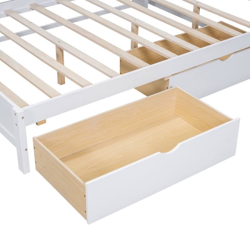 Wooden Full Size DayBed with 2 Drawers, Storage Shelf, and USB Charging Ports, White
