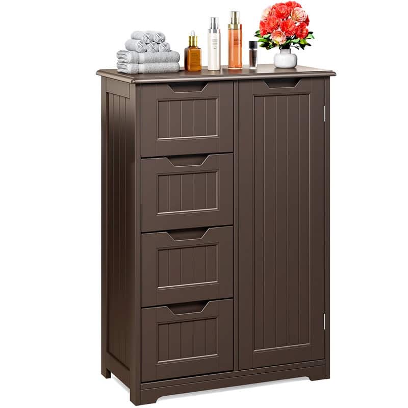 33" Kitchen Pantry Storage Cabinet , Freestanding Wooden Bathroom Storage Cabinet with 4 Drawers for Kitchen and Dining Room