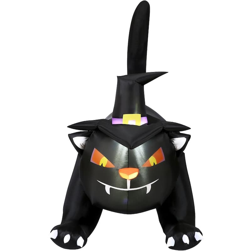 Haunted Hill Farm 6-ft. Wide Prelit Inflatable Black Cat with Witch Hat