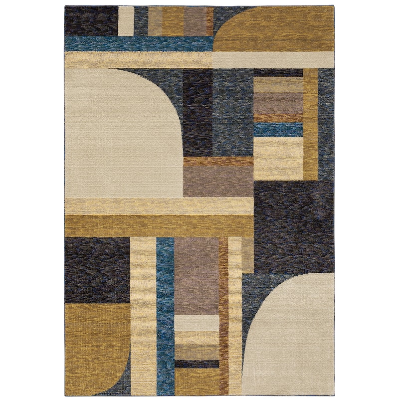 Style Haven Stephan Art Deco Inspired Geometric Blue/ Gold Area Rug