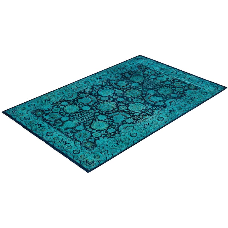 Overdyed, One-of-a-Kind Hand-Knotted Area Rug - Blue - 4' 8" x 7' 2"