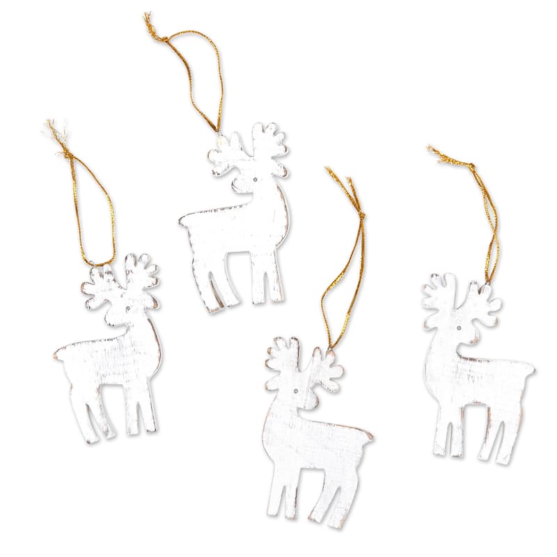 Novica Handmade Snowy Reindeer Wood Holiday Ornaments (Set Of 4)