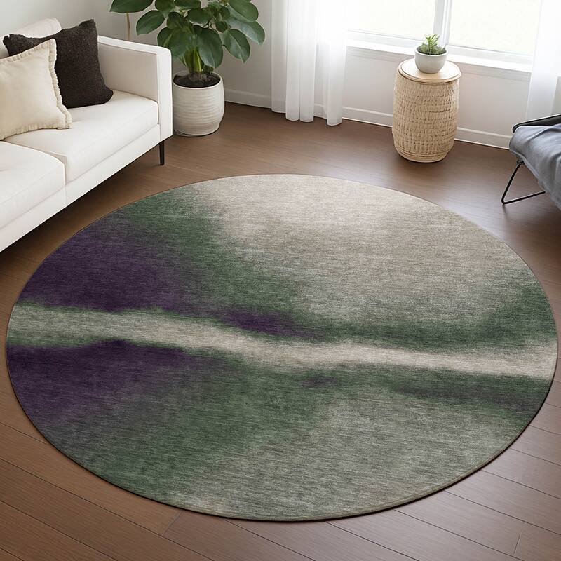 Machine Washable Indoor/ Outdoor Modern Landscape Chantille Rug