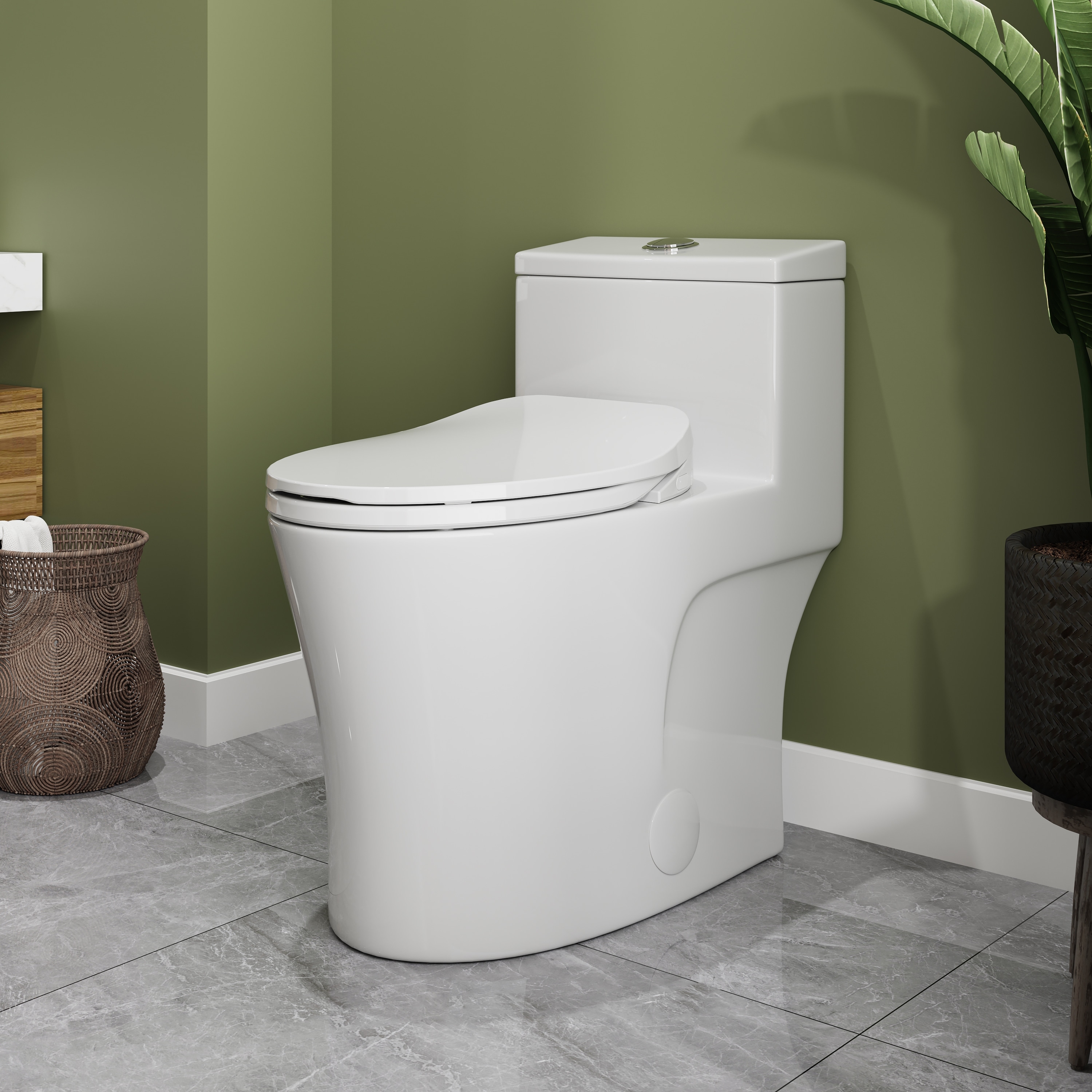 HOROW One Piece Toilet with Non-Electric Bidet Toilet Seat, Elongated Chair Height Toilets with Adjustable Nozzles Seat