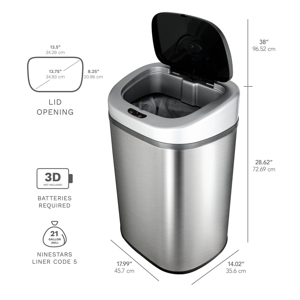 NINESTARS 21.1-gallon Motion Sensor Stainless Steel Trashcan DZT