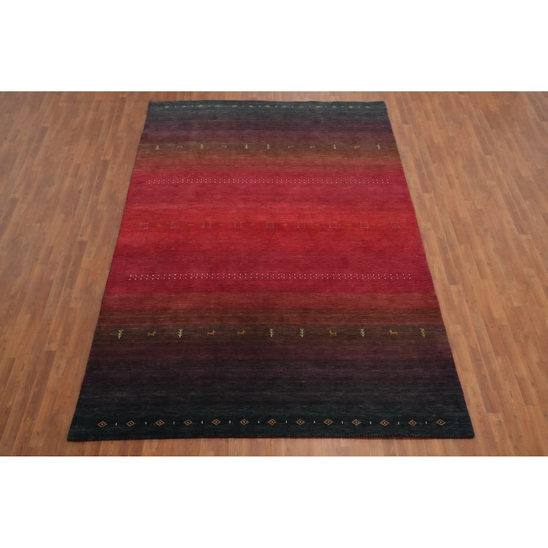 Hand Knotted Oriental 100% Wool Carpet Tribal Animal Pictorial Red Gabbeh Area Rug - 11' 7'' X 7' 11''