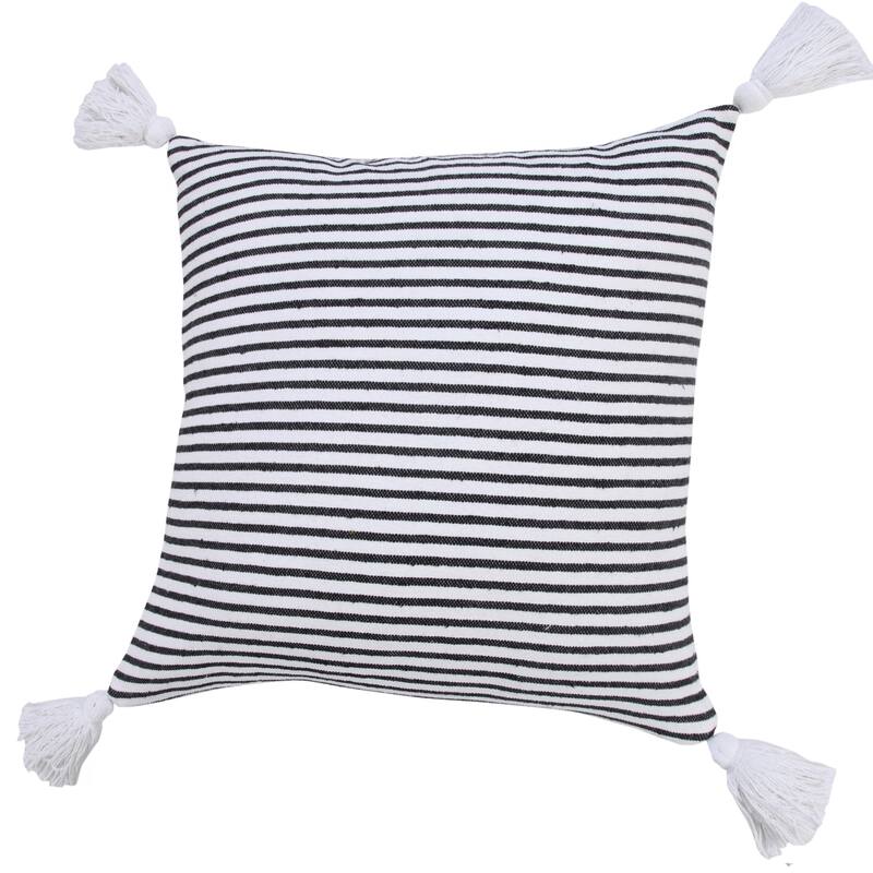Handwoven Striped Square Throw Pillow with Tassels - 20" - Black and White