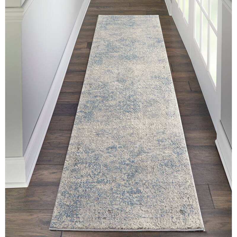 Nourison Rustic Textures Contemporary Abstract Area Rug - 8' Runner - Ivory/Light Blue - Rectangle