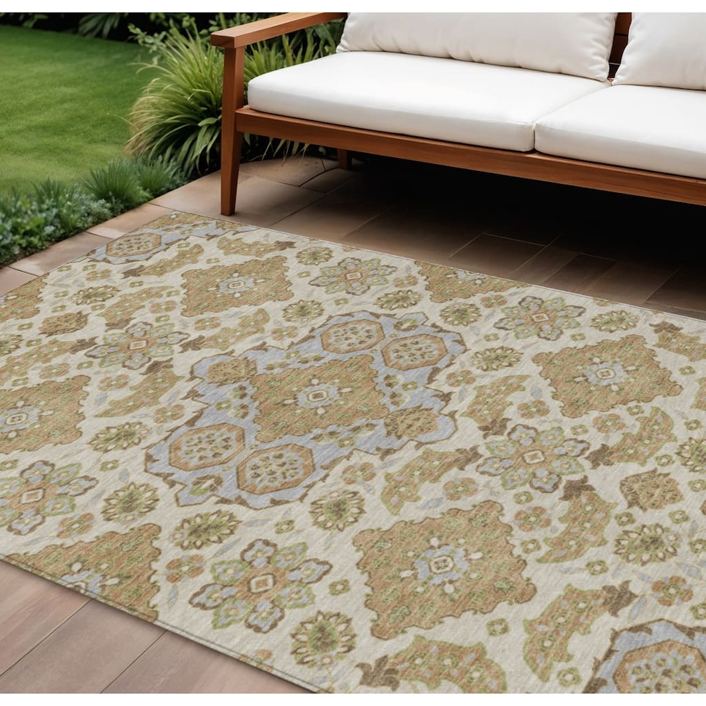 HomeRoots Medallion Traditional Rectangle Outdoor Rug