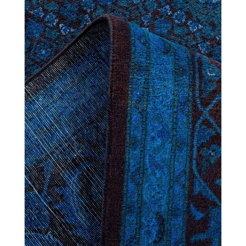 Overton Hand Knotted Wool Vintage Inspired Modern Contemporary Overdyed Blue Area Rug - 8' 2" x 10' 5"