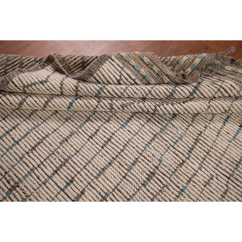 Earth Tone Striped Moroccan Large Area Rug Handmade Wool Carpet - 12'3" x 18'5"