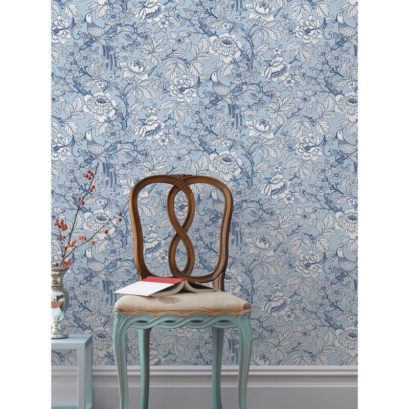A-Street Prints Beaufort Light Blue Peony Chinoiserie Wallpaper