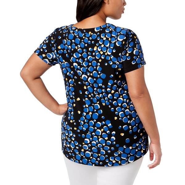 Shop Anne Klein Womens Blouse Black Blue Size 2x Plus Abstract Dot